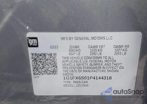 2023 Chevrolet Bolt Ev Fwd 2Lt from USA, damaged, VIN 1G1FX6S01P4144318